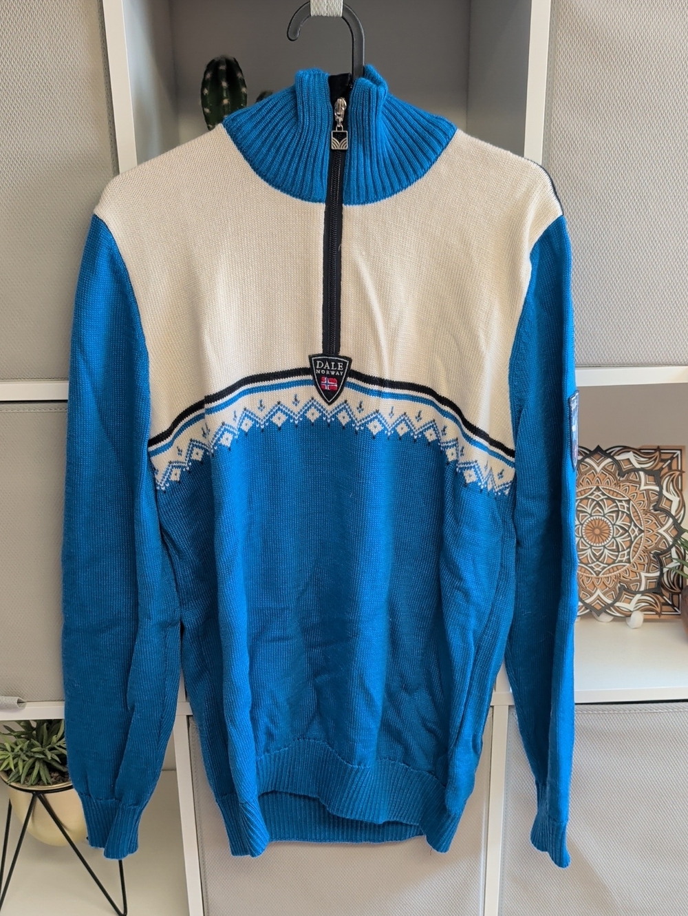 Dale of Norway Blue & White Half-Zip Knit Sweater